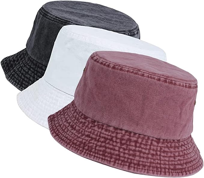 Washed Cotton Bucket Hats Packable Summer Outdoor Cap Travel Beach Sun Hat Plain Colors for Men Women