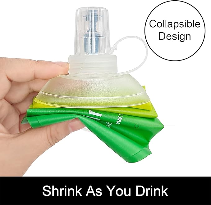 WILDREEDS 250ml Soft Flask, TPU Collapsible Soft Water Bottle for Hydration Pack, Running Vest, Folding Water Bottle for Hiking Cycling Climbing-1Pcs, Yellow to Green