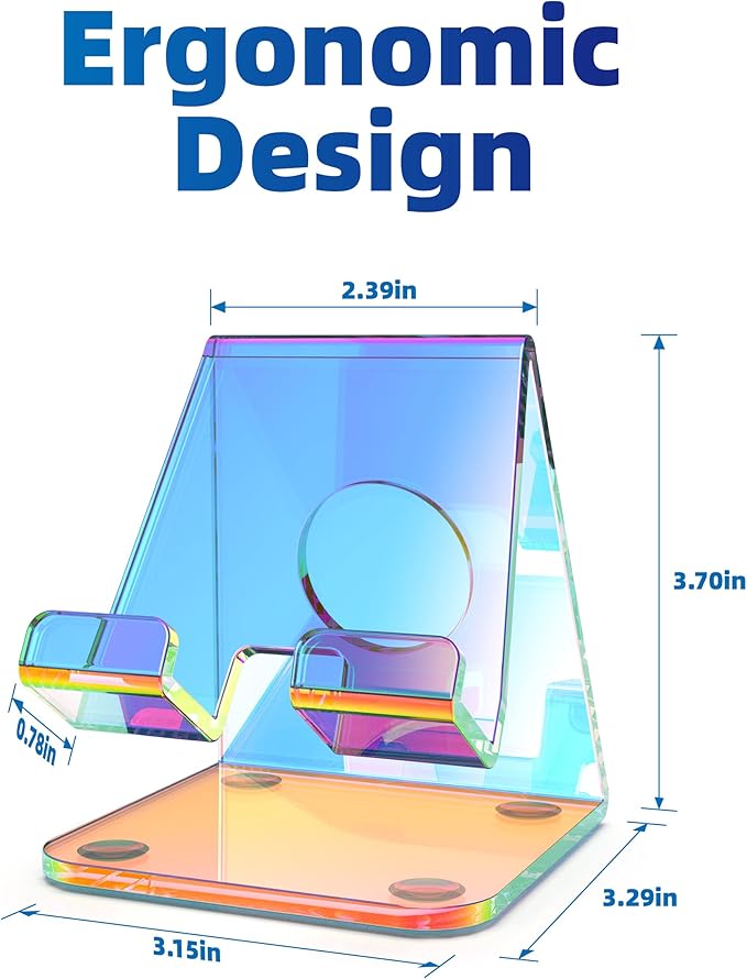 TOPGO Acrylic Phone Stand, Clear Phone Holder for Office Desk, Vanity, Kitchen Counter, Bedside Table, Compatible with iPhone 17 16 15 14 13 12 Pro Max Plus/Smartphones/iPad/Switch - Iridescent Color