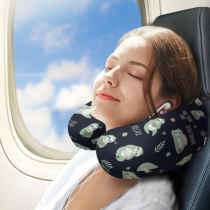 Premium Polyester Compact Neck Support Pillow, Lazy Cute Sloths U-Shaped, U-Shape for Car Travel Office Restful Sleep, Washable Comfort