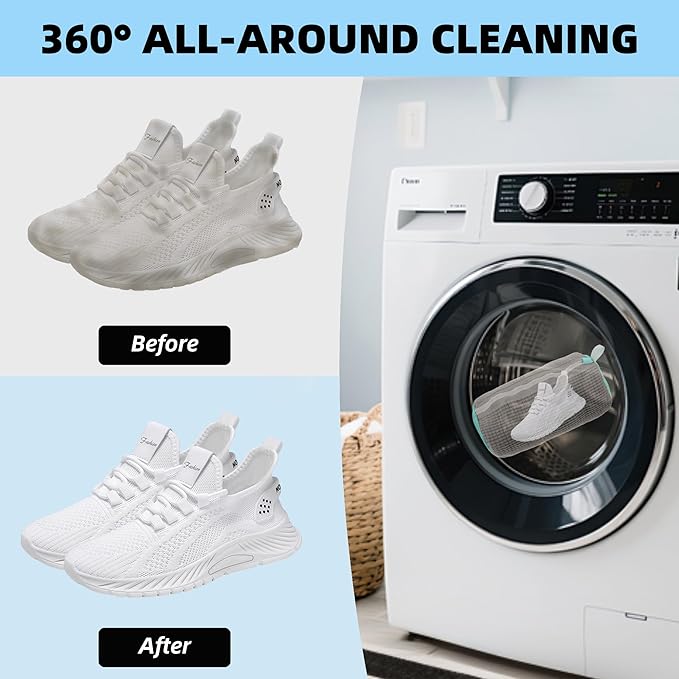2Pcs Shoe Washing Machine Bag, Quick & Easy Cleaning, Laundry Shoe Bag for Washer and Dryer, Cleaning Bag for Sneaker & Most Shoe Types and Sizes (Grey)