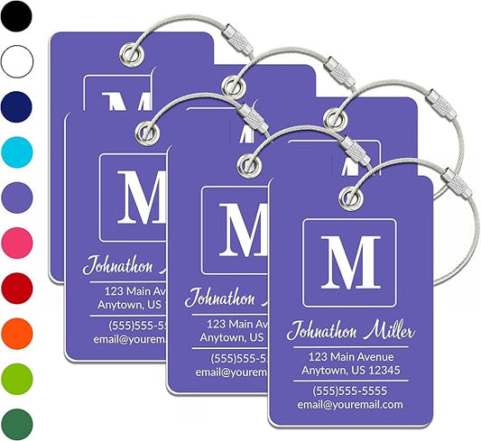 Personalized Luggage Tag | 6 Pack | Custom Luggage Tags for Suitcases | Kids Backpack Tag | 10 Color Options & Choose Font, Font Color