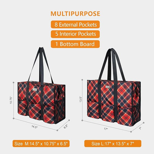 TOPDesign Utility Water Resistant Tote Bag with 13 Pockets, Top Zipper Closure & Thick Bottom Support, for Working Women