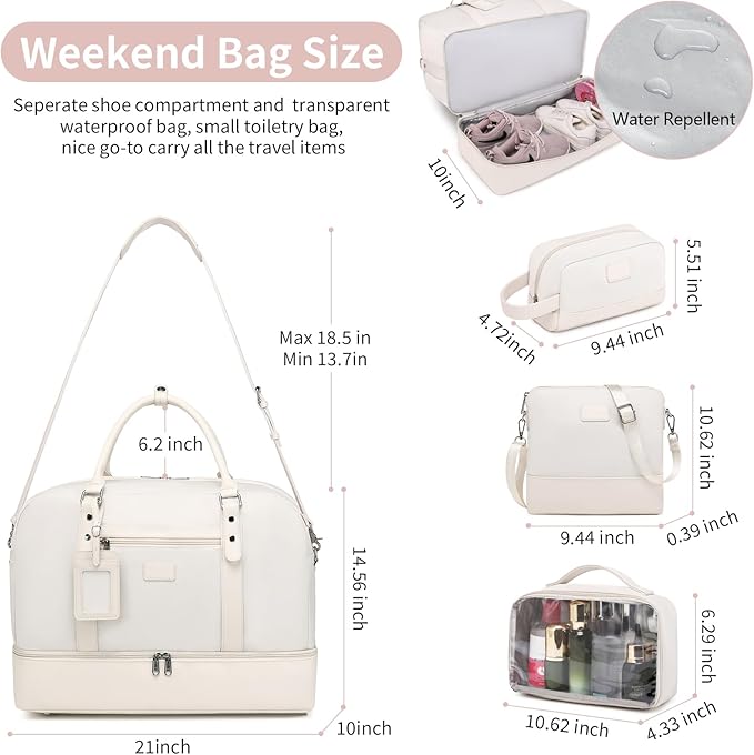 Wogarl Weekender Bags for Women Large Canvas Overnight Bag Travel Duffel Bags Carry on Shoulder Weekend Bag with Shoe Compartment for Travel Night Flight Daily Use