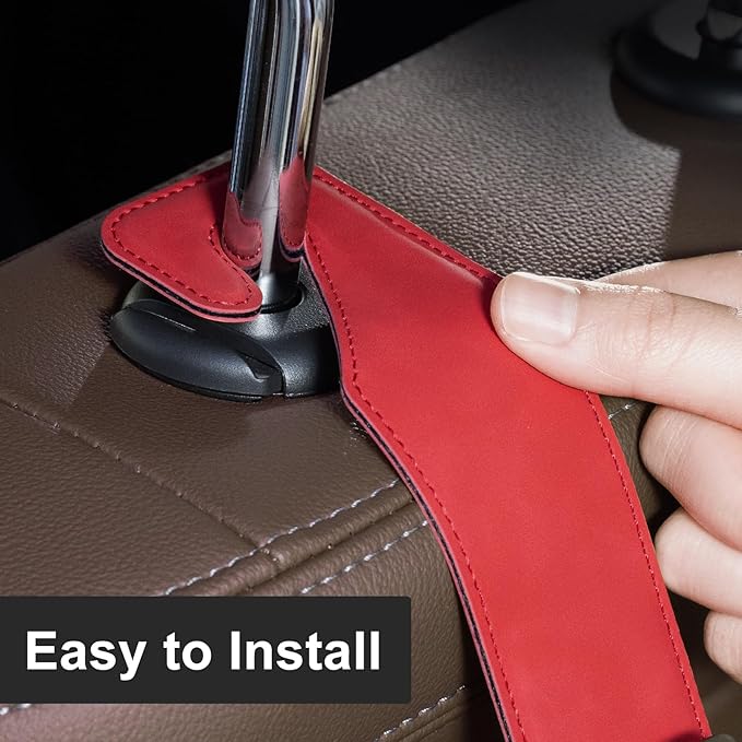 CoBak Headrest Hooks for Car - Universal Premium Stitched Leather and Aluminum-Magnesium Alloy Single Car Seat Back Storage Hook for Purses, Handbags, Bags (2 Pack),Gypsophila Pink