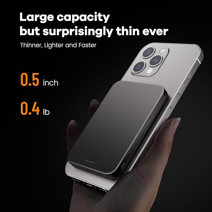 Magnetic Portable Charger – Industry-First Titanium Power Bank, 10,000mAh Ultra-Slim 0.5-Inch Design, 20W Fast Charging Battery Pack for iPhone 17/16/15/14/13/12/Air Series