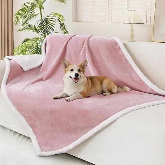 Smiry Waterproof Blanket Throw for Large Dogs, Soft Reversible Dog Blanket for Sofa Couch Bed, Washable Leakproof Sherpa Fleece Furniture Couch Protector(50"x60", Pink/White)