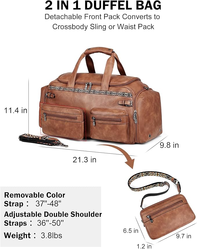 FADEON Duffle Bag for Women, Large Convertible Carry on Overnight Backpack, Designer Leather Mens Weekend Bags for Travel