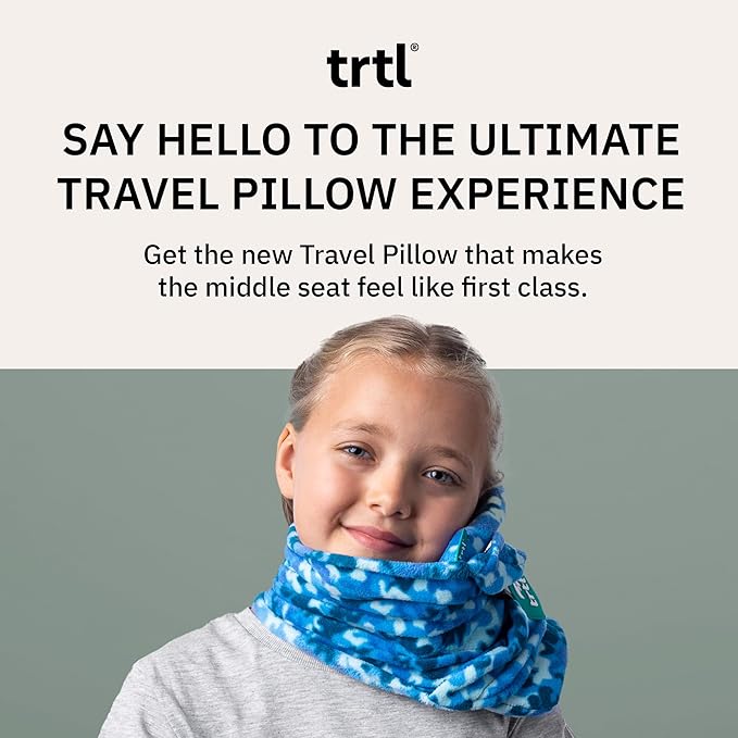 trtl Pillow Junior Kids Travel Pillow for Sleeping - with Built-in Head and Neck Support - Comfortable Kids Neck Pillow for Traveling - Compact and Machine-Washable - Aqua