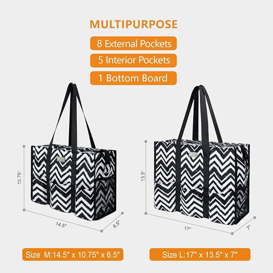 TOPDesign Utility Water Resistant Tote Bag with 13 Pockets, Top Zipper Closure & Thick Bottom Support, for Working Women