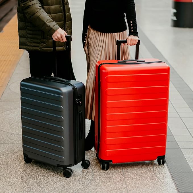 NINETYGO Medium Checked Luggage 24 Inch, Checking In Luggage with Smooth Spinner Wheels, Lightweight, Hard Shell PC Suitcase, Lightweight Travel Luggage, TSA Approved (Raspberry, Rhine Basic)