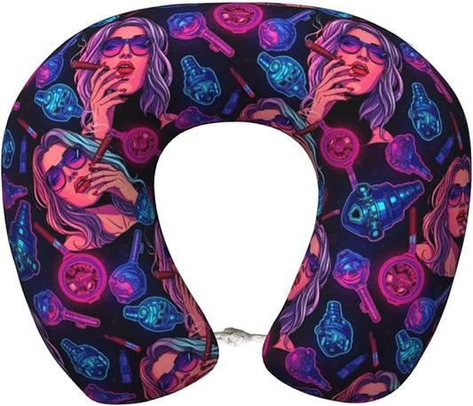 Travel Pillow for Boys and Girls, Comfortable Neck Chin Head Support Cushion Trippy Cool Girl Hippie Art, Comfortable for Airplanes Car Sleeping Rest