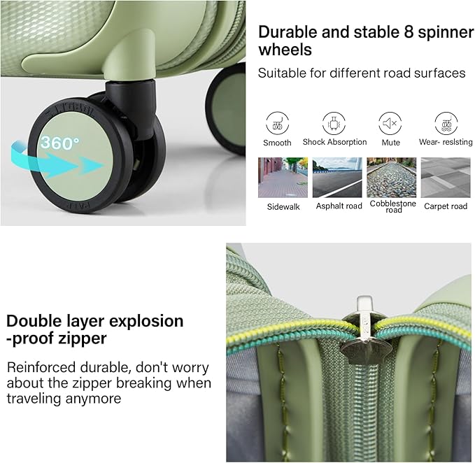 Hanke 29 Inch Expandable Checked Luggage Lightweight PC Hard Shell Luggage Suitcases with Wheels Travel Luggage Rolling Large Suitcase Travel Luggage Bag for Study Abroad.(Bamboo Green)