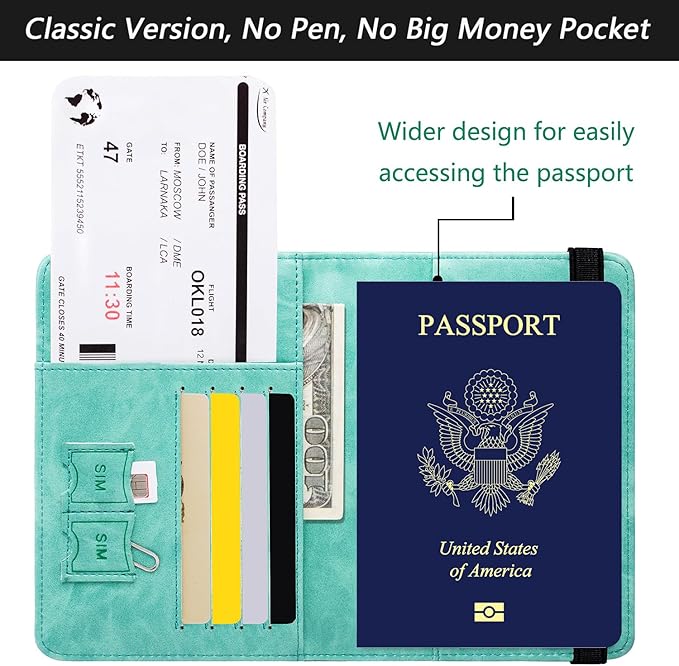 Passport Holder Cover Wallet Travel Essentials RFID Blocking Leather Card Case International Must Haves Travel Accessories for Women Men(101#Green)