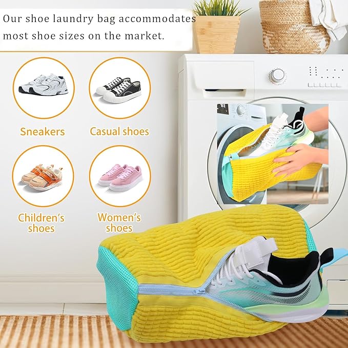 Shoe Washing Machine Bag, Shoe Laundry Bags for Washing Machine, 2 Pcs Sneaker Shoe Washing Bag, Laundry Shoe Bag for Washer and Dryer, Reusable Shoe Washing Bags (White)