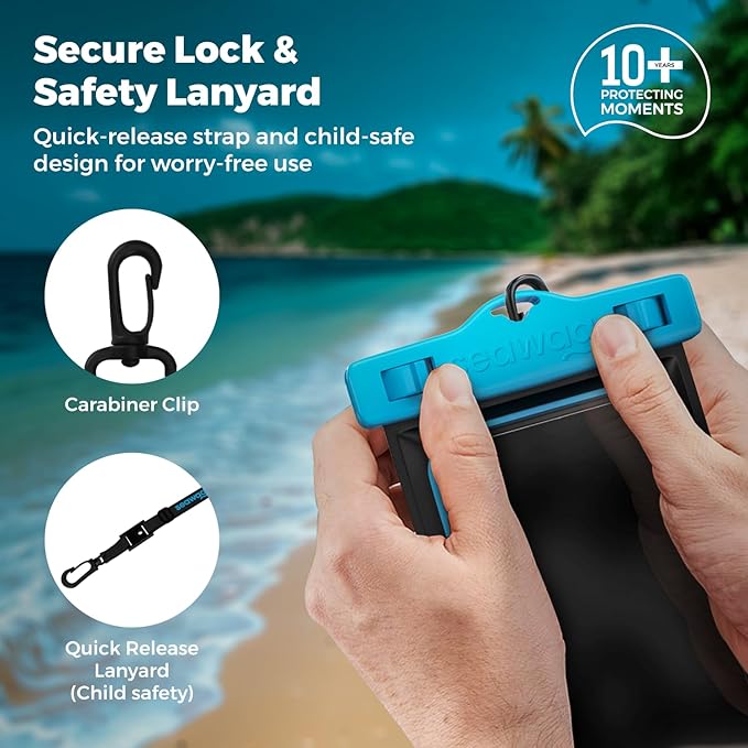 SEAWAG Next Waterproof Phone Case with Lanyard, Floating IPX8 Pouch for iPhone 17 16 Pro Max 15 14 13 12 11 and Samsung Galaxy S25 S24, Beach Cruise Travel Essentials, 1 Pack Blueblack