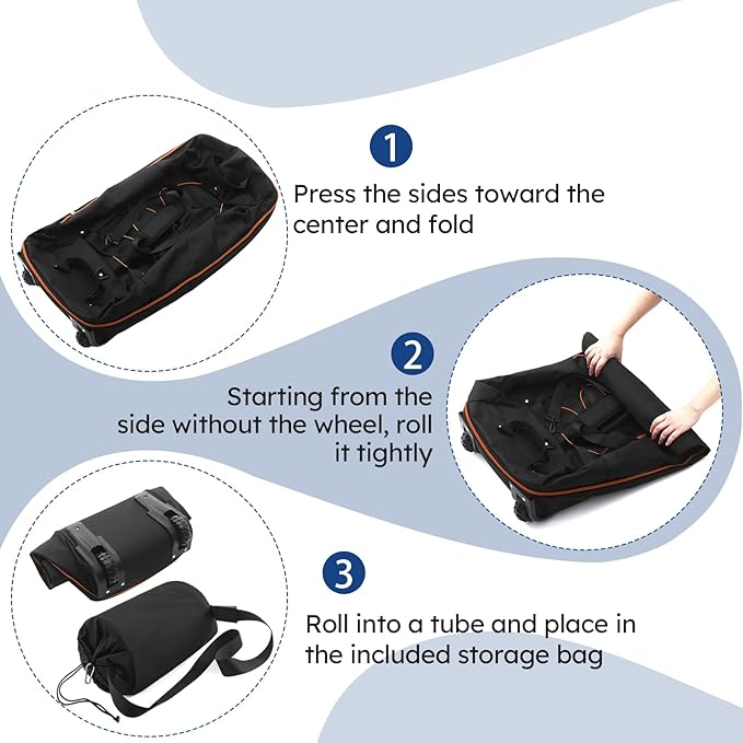 110L Expandable to 140L 32” Foldable Oxford Soft-Sided Rolling Duffle Bag with 2 Heavy-Duty Wheels,3 Large Compartments,Adjustable Shoulder Strap and Attached Organizer Pouch,Black Orange