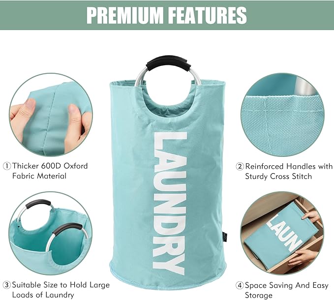 DOKEHOM 125L X-Large Collapsible Washing Laundry Basket Bag (7 Colors) for Bedroom, Fabric (Light Blue, XL)