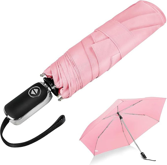 LEAGERA Compact Travel Umbrella for Purse - Flat Handle, Waterproof for Light Rain
