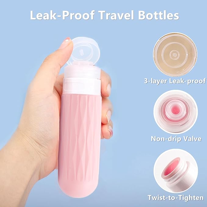 IYYI Travel Bottles for Toiletries, TSA Approved Travel Size Containers, Silicone Toiletries Bottles, Leakproof, Refillable Containers Kits for Shampoo and Conditioner (Dark, 90, Milliliters)