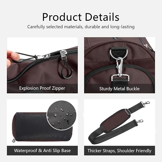 TOPDesign Gym Bag for Women & Men, Unisex Duffel Bag with Shoe Compartment & Wet Pocket for Travel Sports Gym (L Brown)