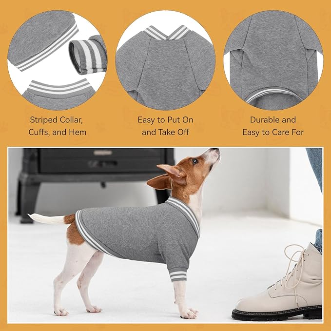 Dog Sweater Brushed Fleece Baseball Jacket Soft Warm Pet Sweatshirt Dog Sweaters for Small Dogs Puppy Sweater Boy Girl Pet(Gray-XS)