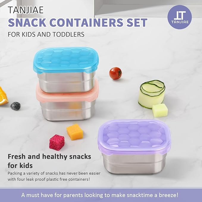 Snack Pro - Small (1 CUP) Stainless Steel Snack Containers for Kids | Easy Open Leak Proof Food Containers with Silicone Lids - Perfect Metal Toddler Lunch Box for Daycare and School (8oz*3)