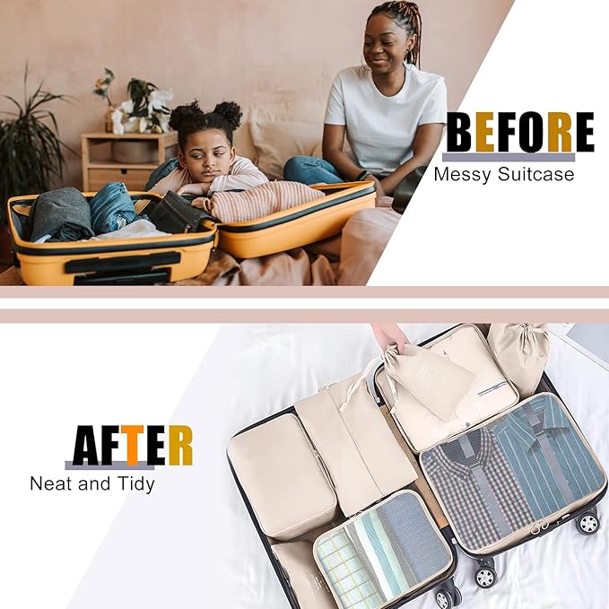 Packing Cubes for Travel - 8 Set Luggage Organizer Bags for Family, Mesh Breathable Travel Packing Cubes for Suitcases Durable Travel Essentials Bags Set