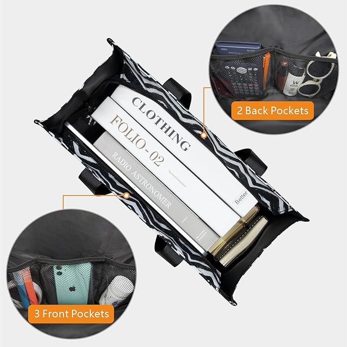 TOPDesign Utility Water Resistant Tote Bag with 13 Pockets, Top Zipper Closure & Thick Bottom Support, for Working Women