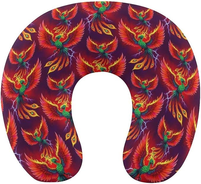 Funny Memory Foam Neck Pillow Travel U Shaped Cushion with Zip Cover, Chin Support for Airplane Car Office Home Nap, Abstact Flaming Fire Flame Bird Wings Art