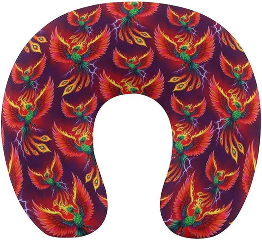 Funny Memory Foam Neck Pillow Travel U Shaped Cushion with Zip Cover, Chin Support for Airplane Car Office Home Nap, Abstact Flaming Fire Flame Bird Wings Art
