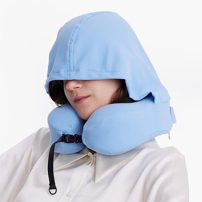 Privacy-Friendly Hooded Travel Pillow for Kids & Adults, Sensory-Friendly, Memory Foam Neck Support for Airplane, Car & Train, Breathable Fabric, Portable, Ultimate Comfort