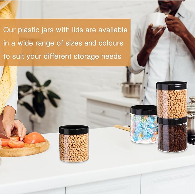 SATINIOR 12 Pack 16 oz Plastic Container Jars with Lids Round Clear Travel Cosmetic Container Slime Jars for Toiletries, Lotion, Cream, Ointments, Makeup, Rhinestone, Samples, Kitchen Storage(Black)