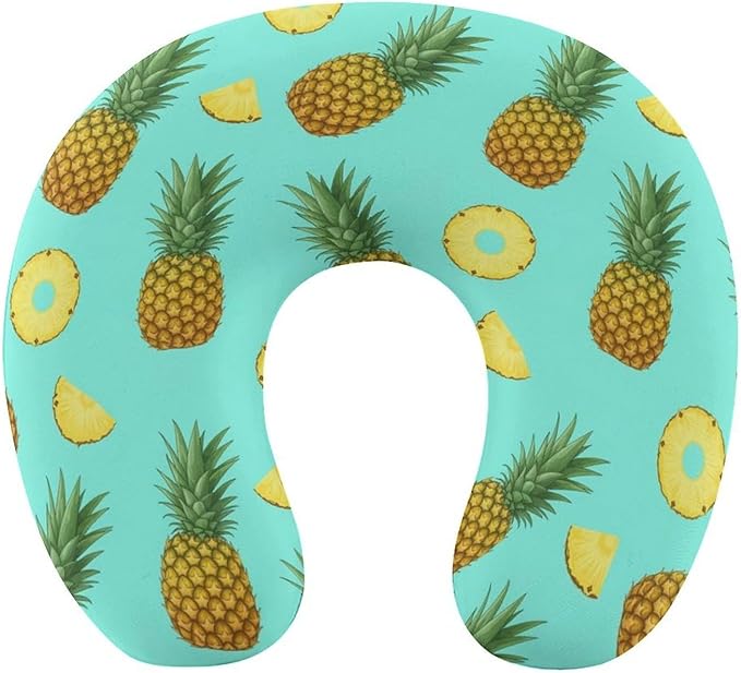 Chin Supporting U-Shaped Neck Pillow Memory Foam Travel, Pineapple Background U-Shape, Office Home Airplane Comfort