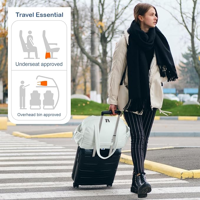 TOPDesign Travel Duffel Bag for Women, Puffer Gym Bag Sports Tote with Wet Pocket, Carry On Weekender with Luggage Sleeve (Serene Blue)