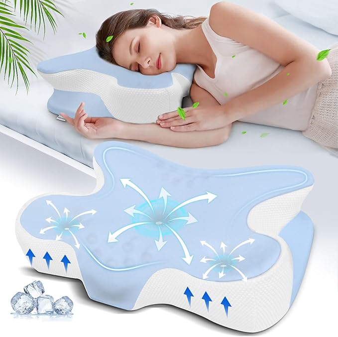 Memory Foam Cervical Pillow for Neck Pain Relief - Ergonomic Contour Pillow for Side, Back & Stomach Sleepers, Orthopedic Neck Support with Cooling Pillowcase