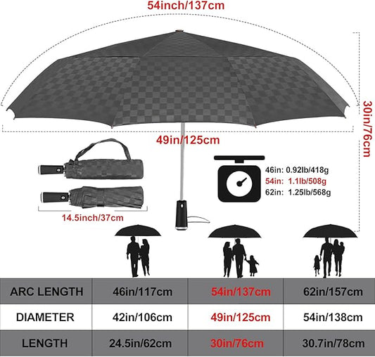 Satol 46/54/62 Inch Large Golf Umbrella, Windproof 10 Ribs Automatic Open/Close Oversize Double Canopy Vented Portable Folding Travel Umbrellas, UPF 50+ Sun & Rain Compact Umbrellas for Outdoor