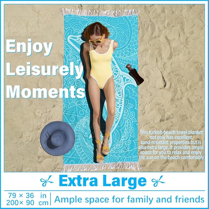 Thin Turkish Beach Towel Lightweight Soft Cotton Extra Large XL Oversized Sand Free Sandproof Absorbent Quick Dry Towels Cloud Bath Pool Travel Compact Essentials Accessories for Adult Gifts