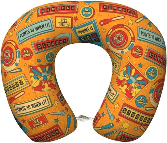 Unique Travel U Shaped Pillows Cartoon Pinball Orange for Airplanes Car Flight, Comfortable Chin Head Neck Cushion Supporting, Polyester Removable Cover