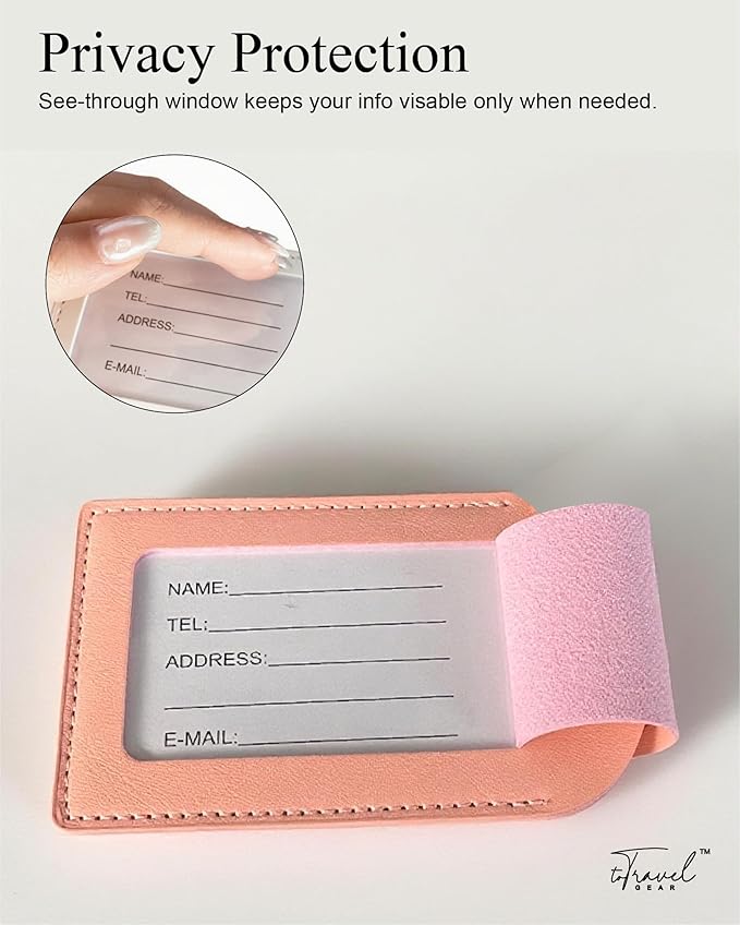 Luggage Tags for Suitcases,2 Pack PU Leather Privacy Protection Bag Tags Travel Accessories Essentials,Pink