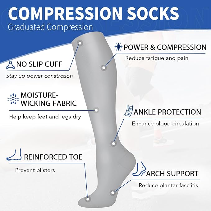 Graduated Copper Compression Socks for Men & Women Circulation 8 Pairs 15-20mmHg - Best for Running Athletic Cycling