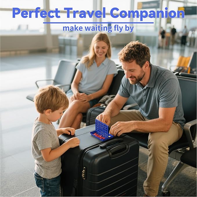 2-Pack Mini Pocket Sized 4 in a Row Board Game for Kids Ages 3+, Perfect Travel Sized Classic Games for Planes and Cars, Fun and Engaging Match Four Game for Children Ages 3 to 8 Years Old