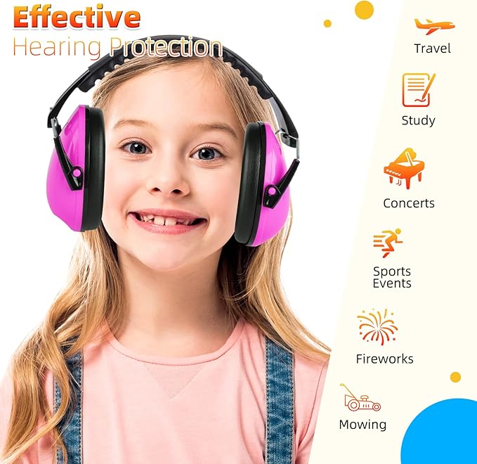 MelonArt Kids Ear Protection Earmuffs Safety Hearing Protection Headphones Noise Reduction for Autism Sensory Kids Chirldren (Green & Pink)