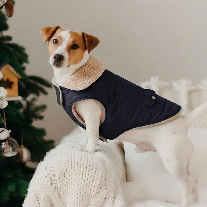 Winter Coat for Medium Dogs, Dog Plaid Jacket, Pets Coat for Cold Weather, Windproof Warm Garments, Pet Thickened Outfits Indoor Outdoor, NavyBlue M