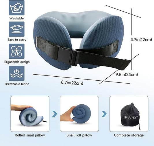 Travel Pillow/Neck Brace, Airplane Pillow with Sleep Mask and Ear Plugs, Breathable Removable Cover & Ergonomic Design - Essentials Travel Neck Pillow for Airplane, Car, Office & Home Use (Blue)