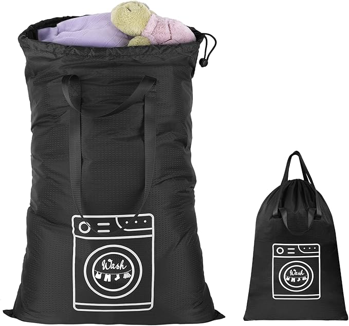 MissBoy Heavy Duty Laundry Bag, Machine Washable Nylon, Splash-Resistant Dirty Clothes Storage Bag with Drawstring & Handles丨Lightweight, Foldable & Space-Saving for College Dorm,Vacations&Trips, 80L