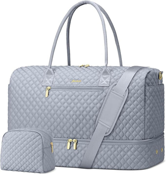 Travel Bag Weekender Bags for Women - Carry on Overnight Bag with Shoe Compartment Duffle Bag with Laptop Pocket Hospital Bag Grey