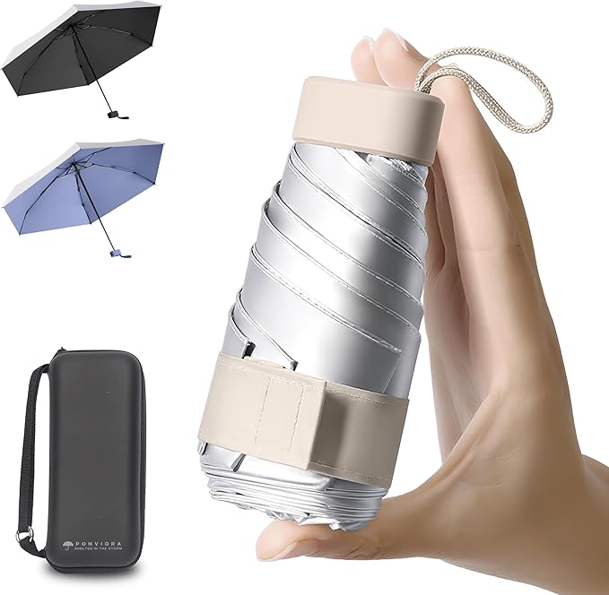 Compact Mini Windproof Travel Umbrella-UPF 50+ Sun & Rain Protection, Small Folding Design Fits in Pocket or Purse, Lightweight Portable with Case for Women, Men & Kids