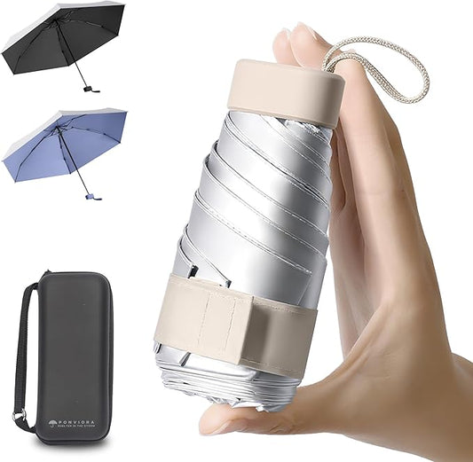 Compact Mini Windproof Travel Umbrella-UPF 50+ Sun & Rain Protection, Small Folding Design Fits in Pocket or Purse, Lightweight Portable with Case for Women, Men & Kids