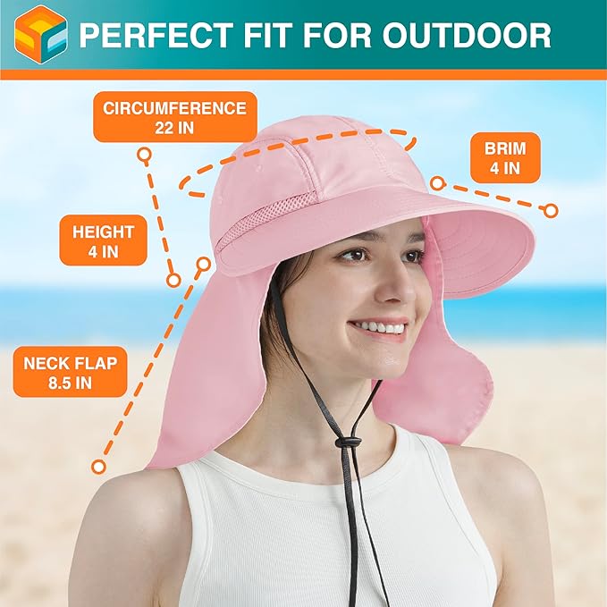 SUN CUBE Sun Hat for Women with Ponytail Hole Neck Flap, Gardening Hat Women Sun Protection, UV Hats Hiking Walking Fishing